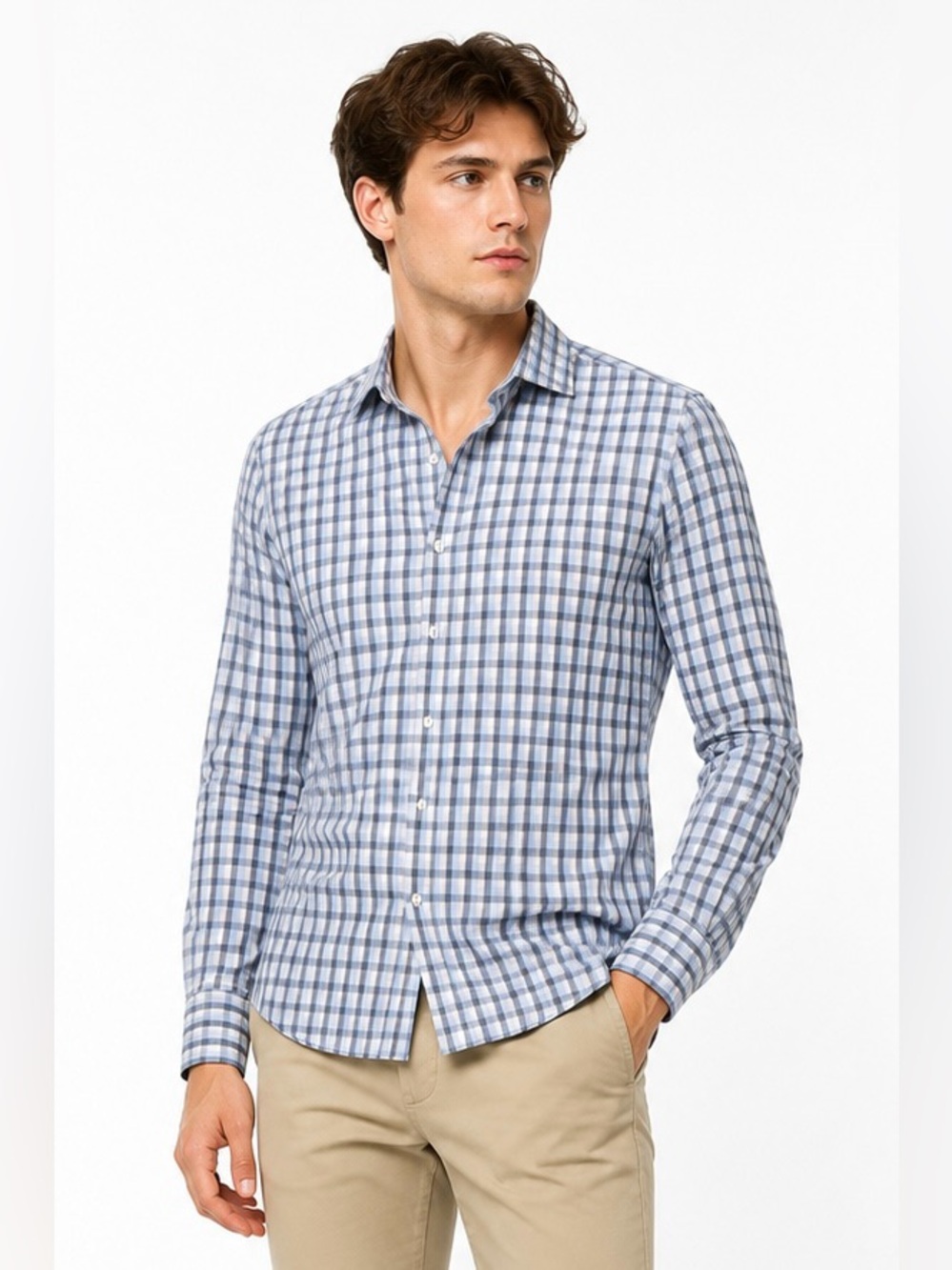 Mizzen+Main Leeward Blue Check Performance Dress Shirt Small Trim Fit
CAPB009